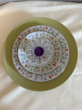 Garden Flower Glass Art Light Greens, Florals and Purple